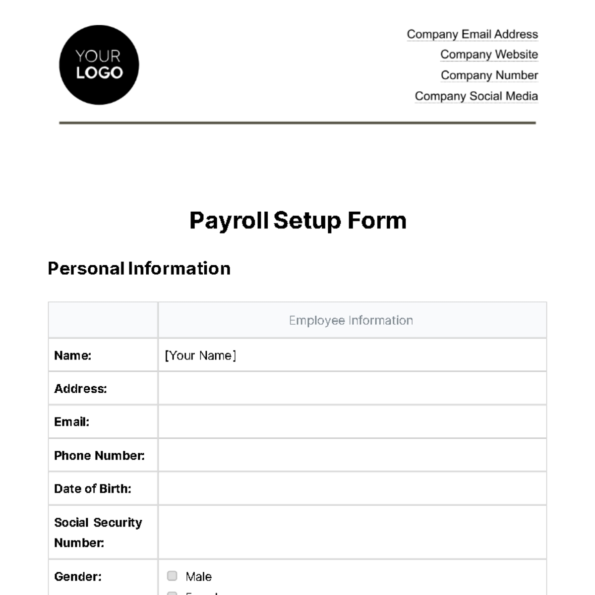 Free Payroll Setup Form HR Template To Edit Online