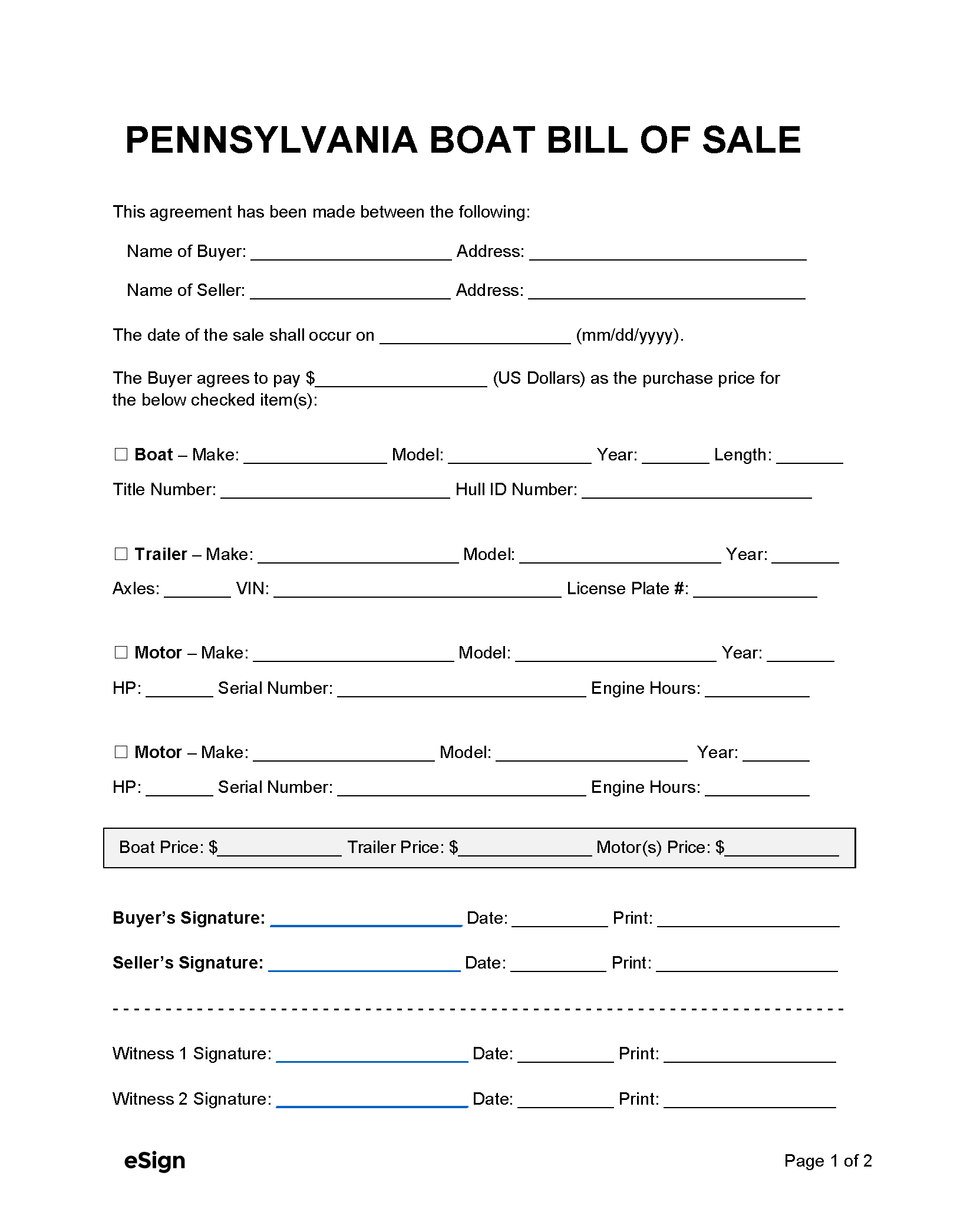 Free Pennsylvania Boat Bill Of Sale Form PDF Word Free Pennsylvania Boat Bill Of Sale Form PDF Word