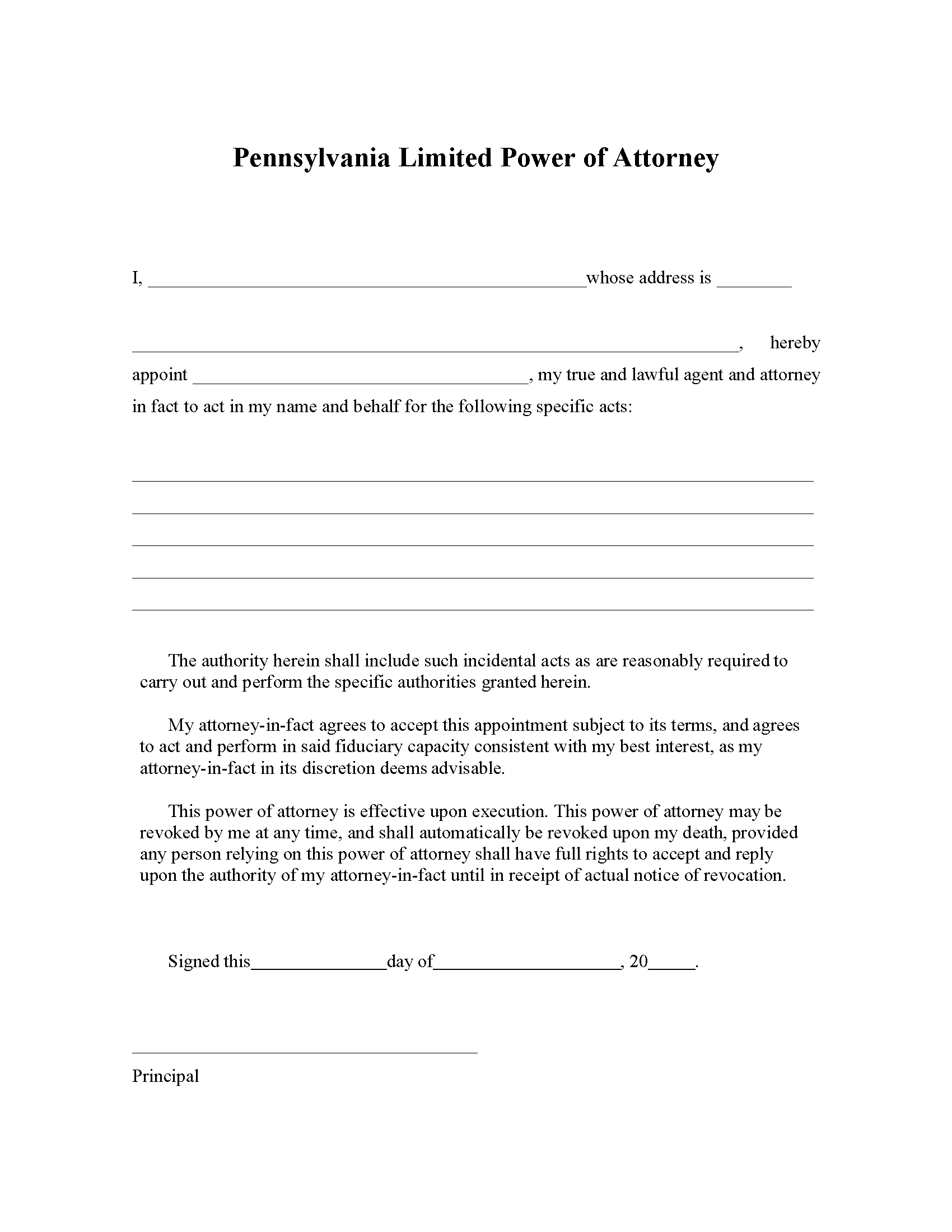 Free Pennsylvania Limited Power Of Attorney Form PDF Word EForms Free Pennsylvania Limited Power Of Attorney Form PDF Word EForms