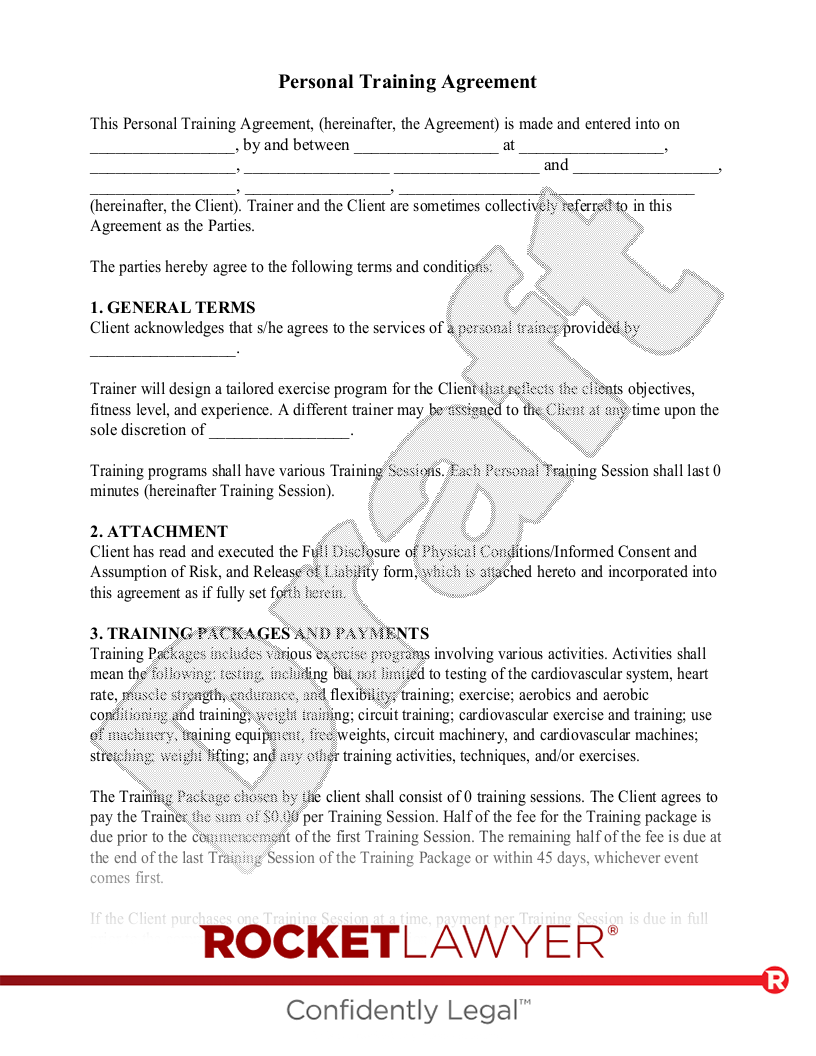 Free Personal Training Agreement Template Rocket Lawyer
