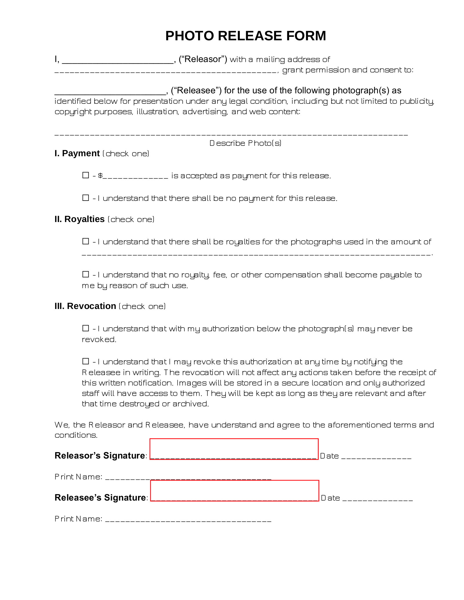 photography release form