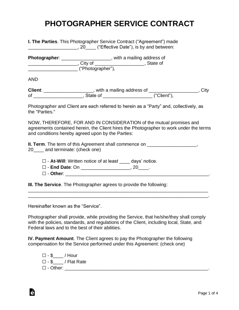 Free Photography Contract Templates 3 PDF Word EForms