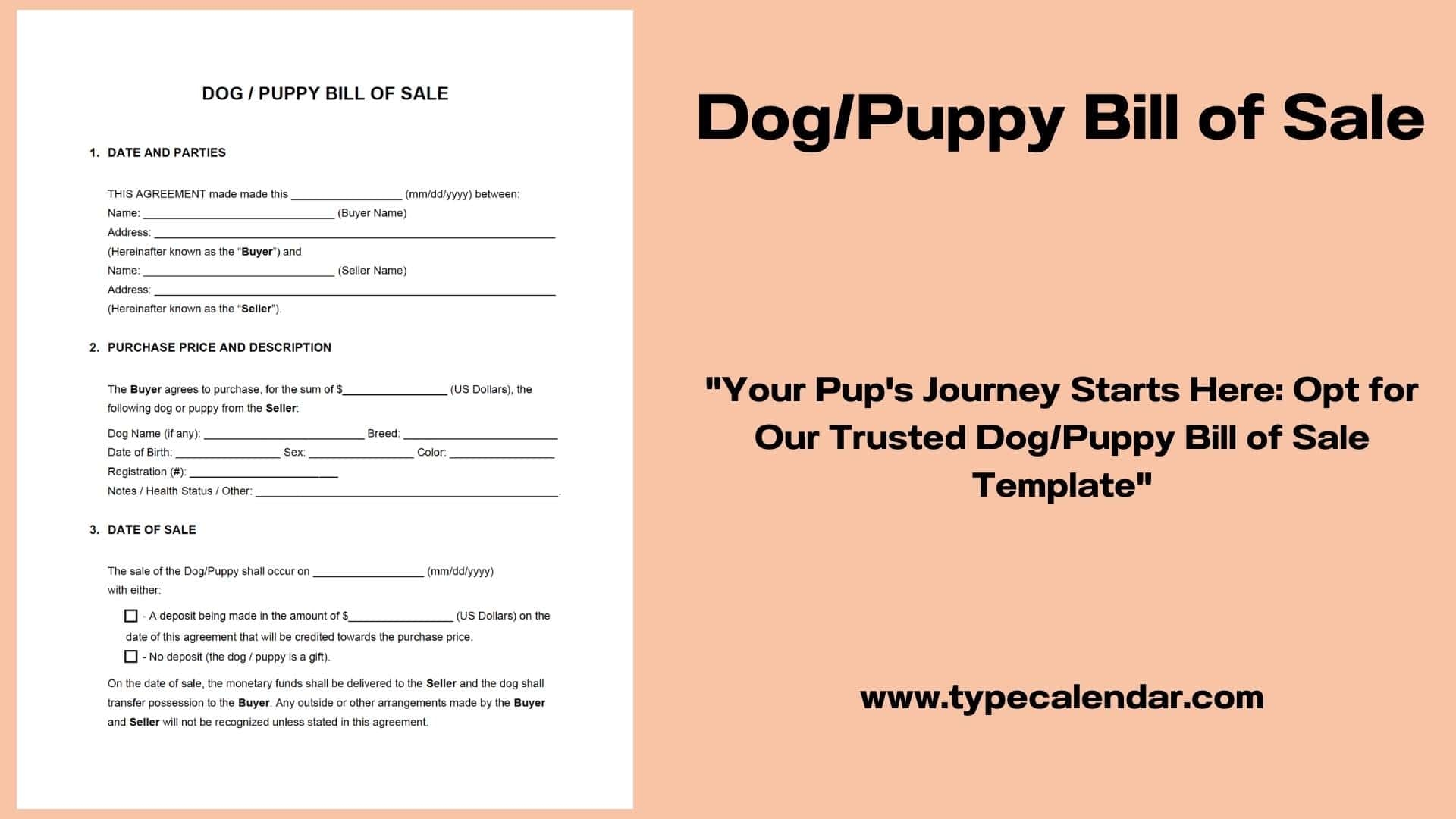 Free Printable Dog Puppy Bill Of Sale PDF Contract