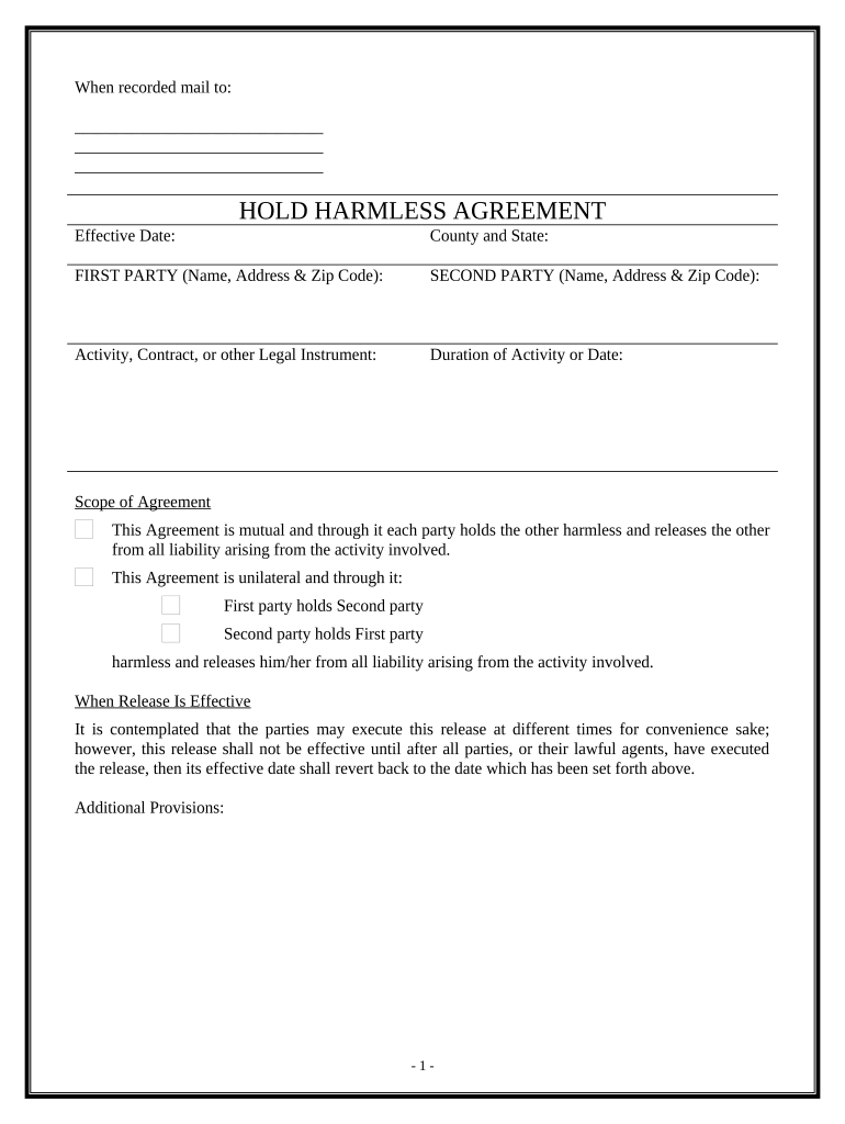 Free Printable Hold Harmless Agreement Fill Out Sign Online DocHub