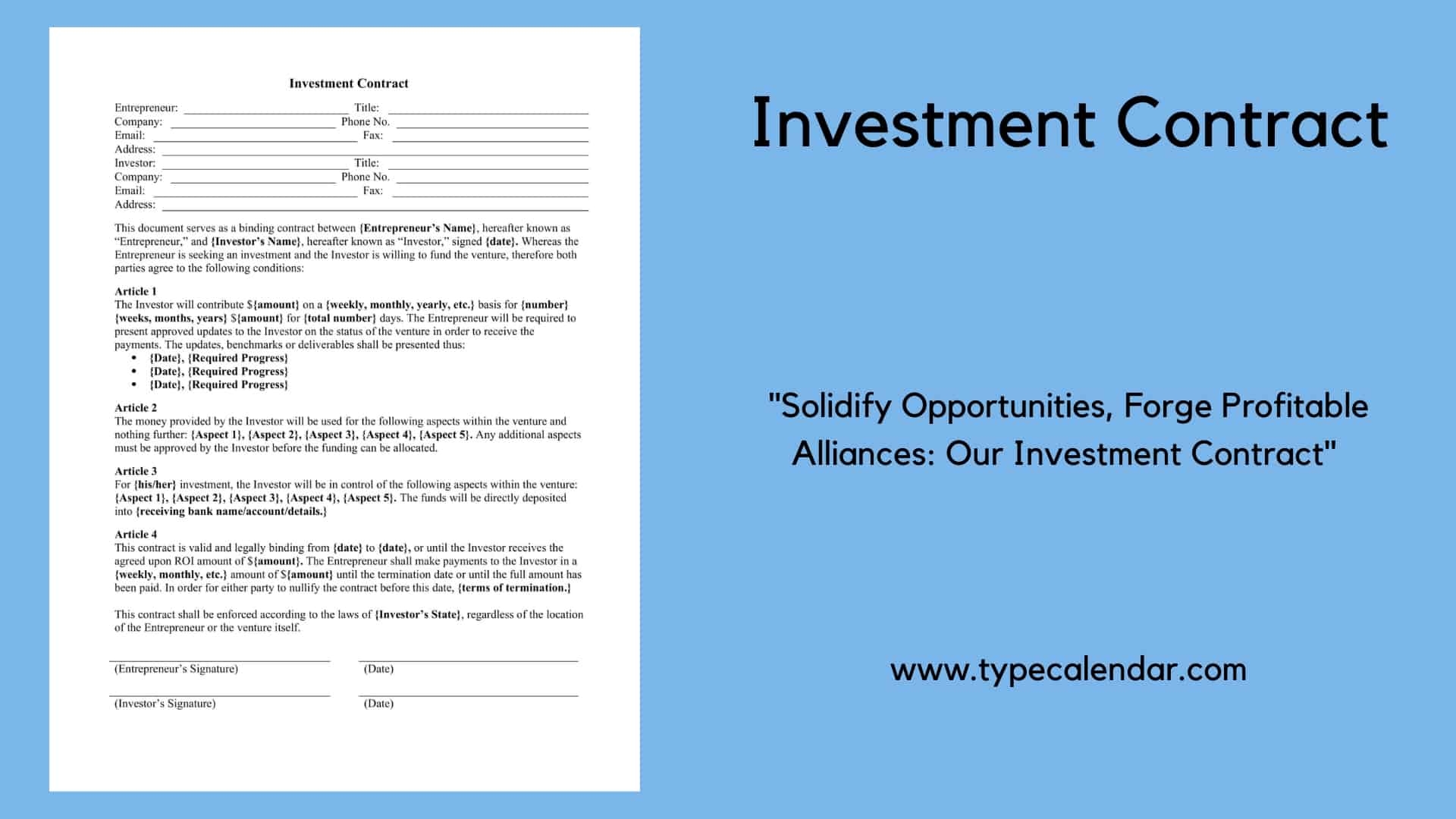 Free Printable Investment Contract Templates PDF Word Simple Cash