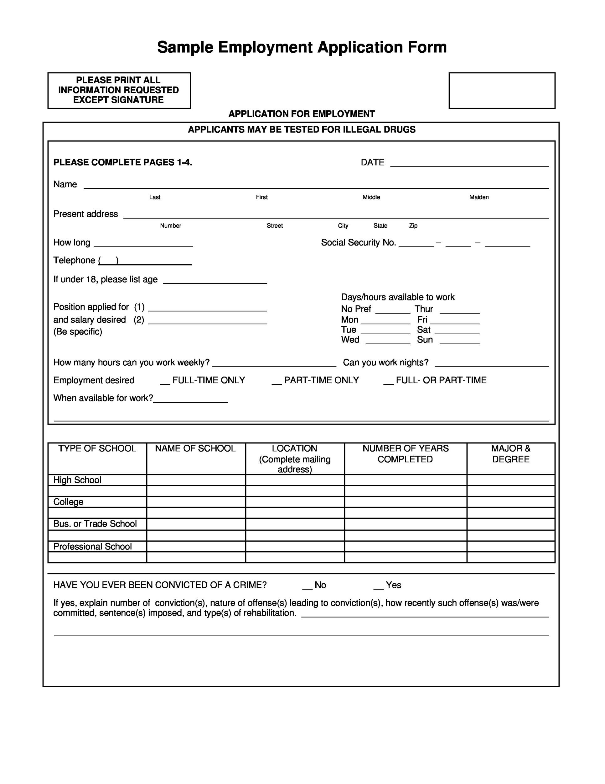 printable employment application form free printable employment application form free