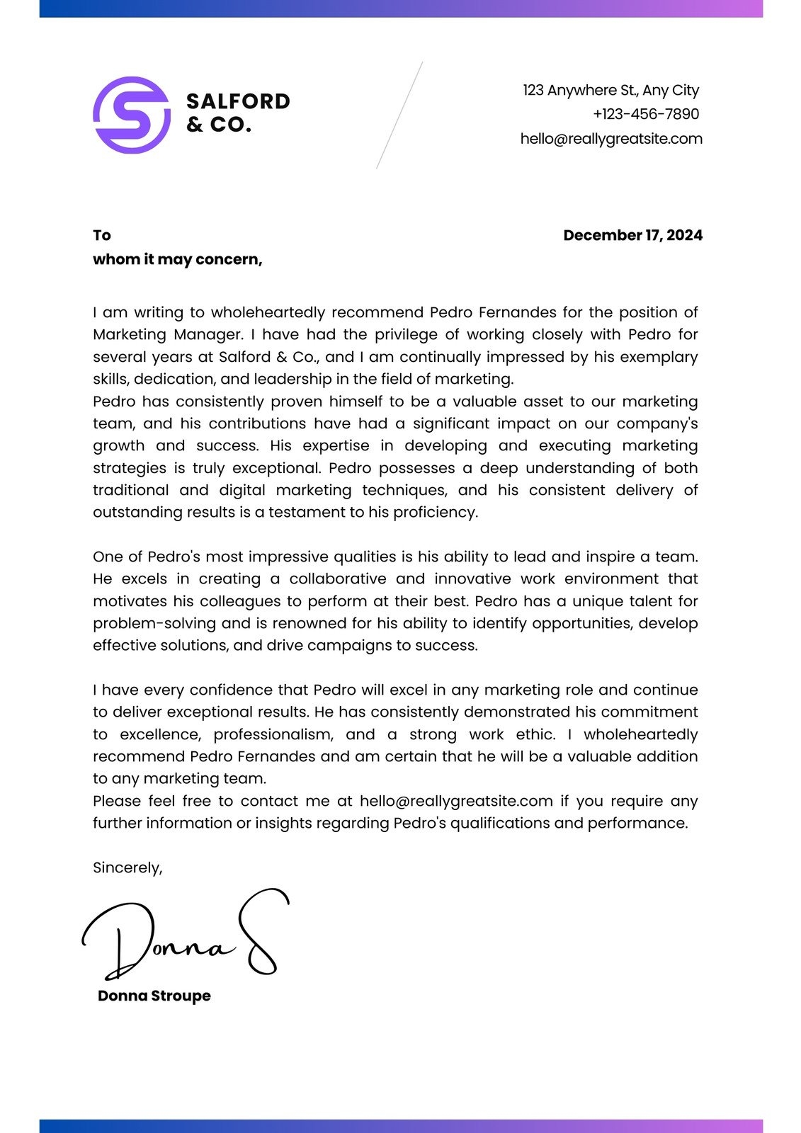 recommendation letter format