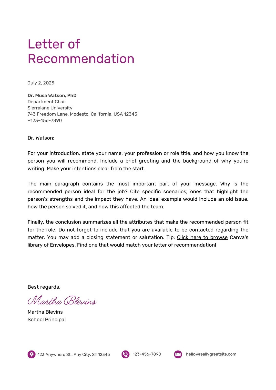 Free Printable Letter Of Recommendation Templates Canva