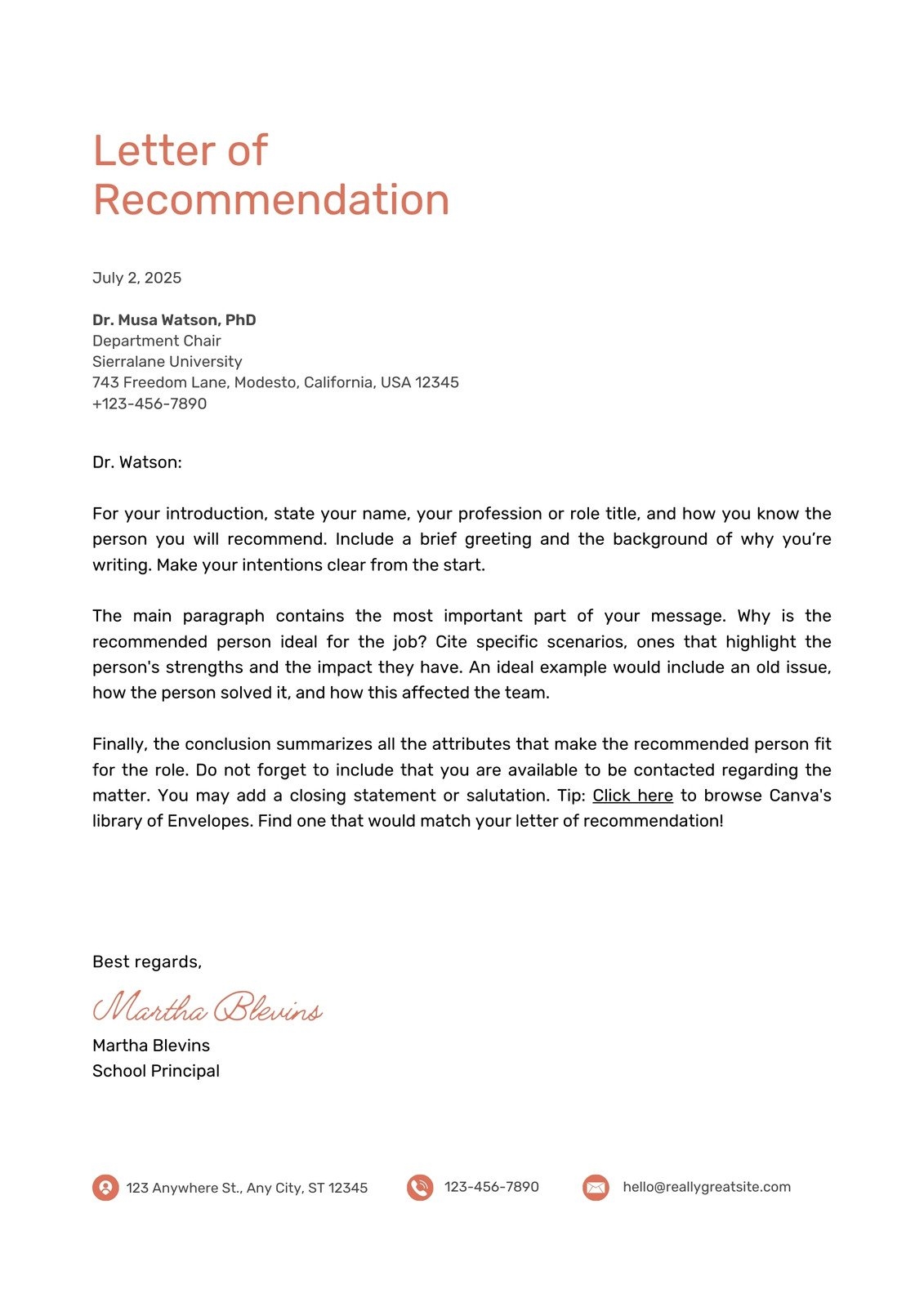 Free Printable Letter Of Recommendation Templates Canva