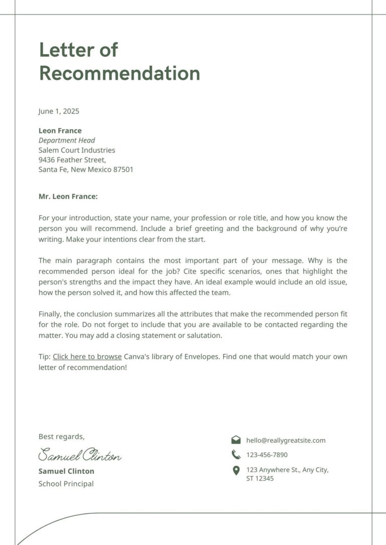 Free Printable Letter Of Recommendation Templates Canva