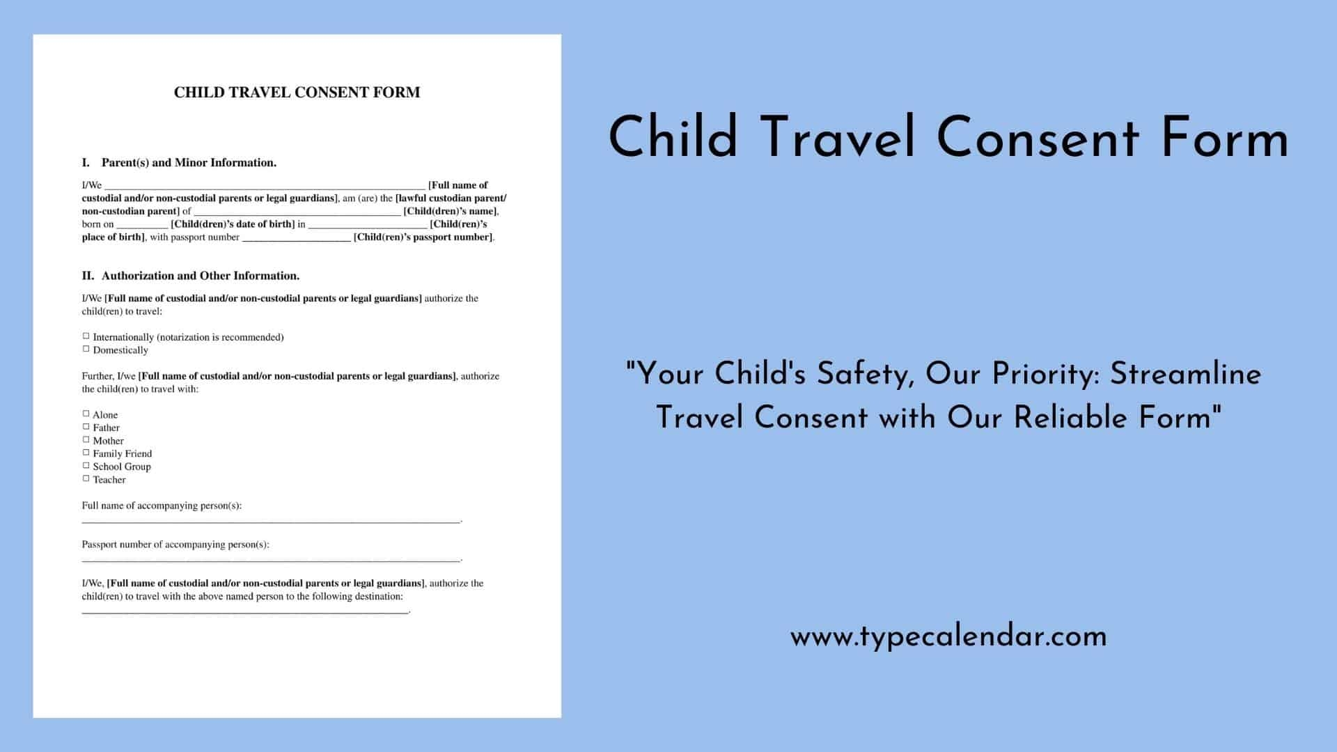 Free Printable Minor Child Travel Consent Form Templates Word PDF 