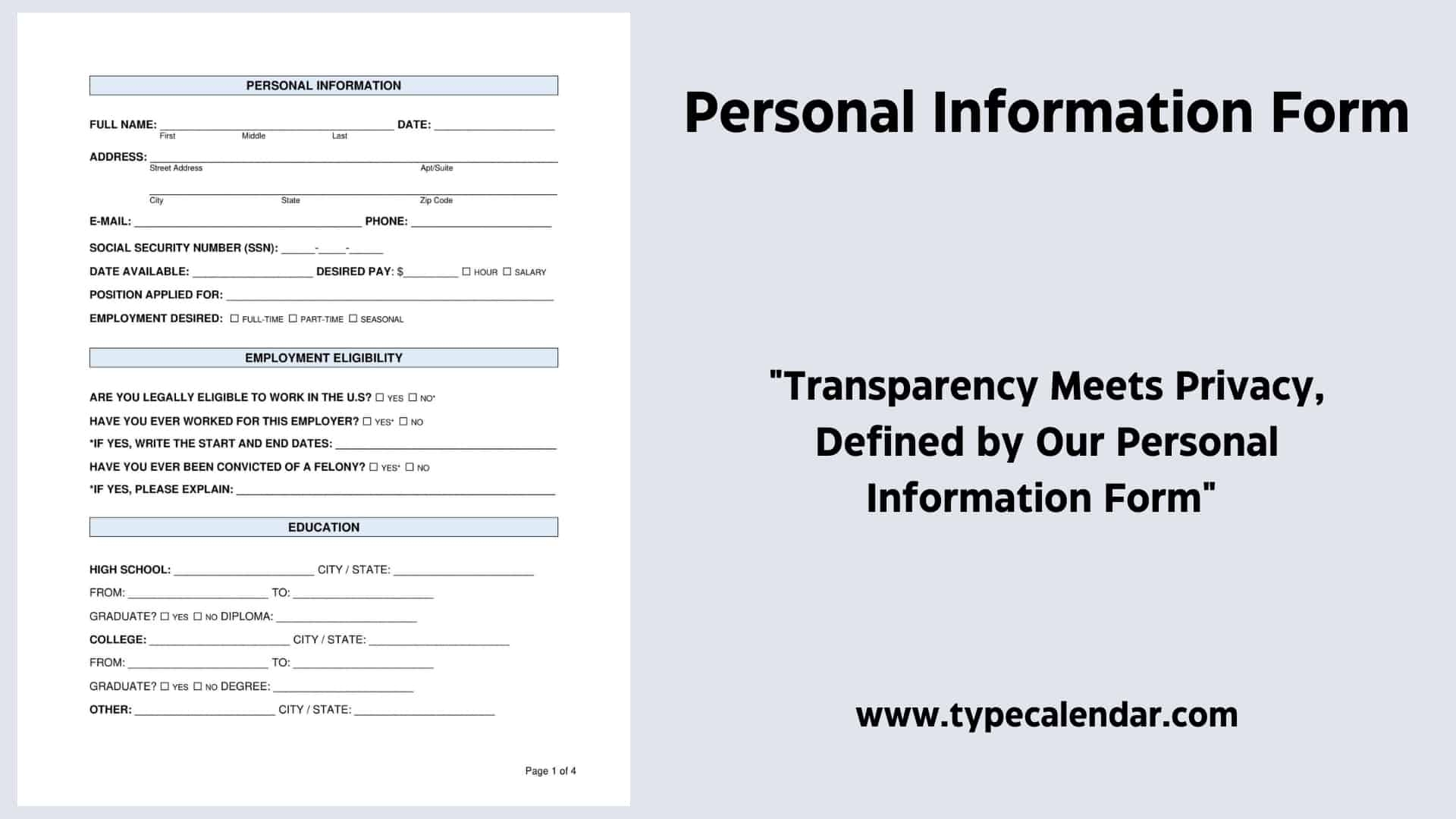Free Printable Personal Information Form Templates PDF Word Basic