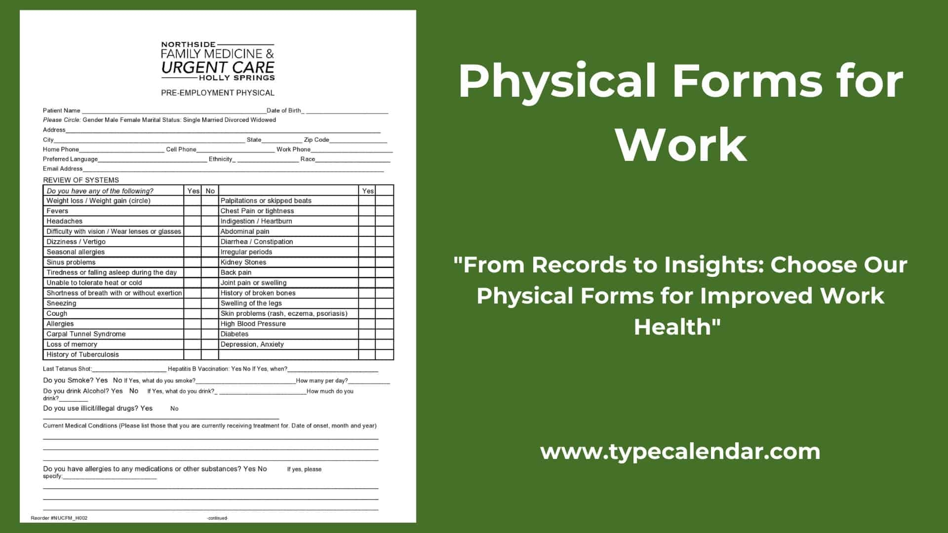 Free Printable Physical Form For Work Templates PDF Free Printable Physical Form For Work Templates PDF