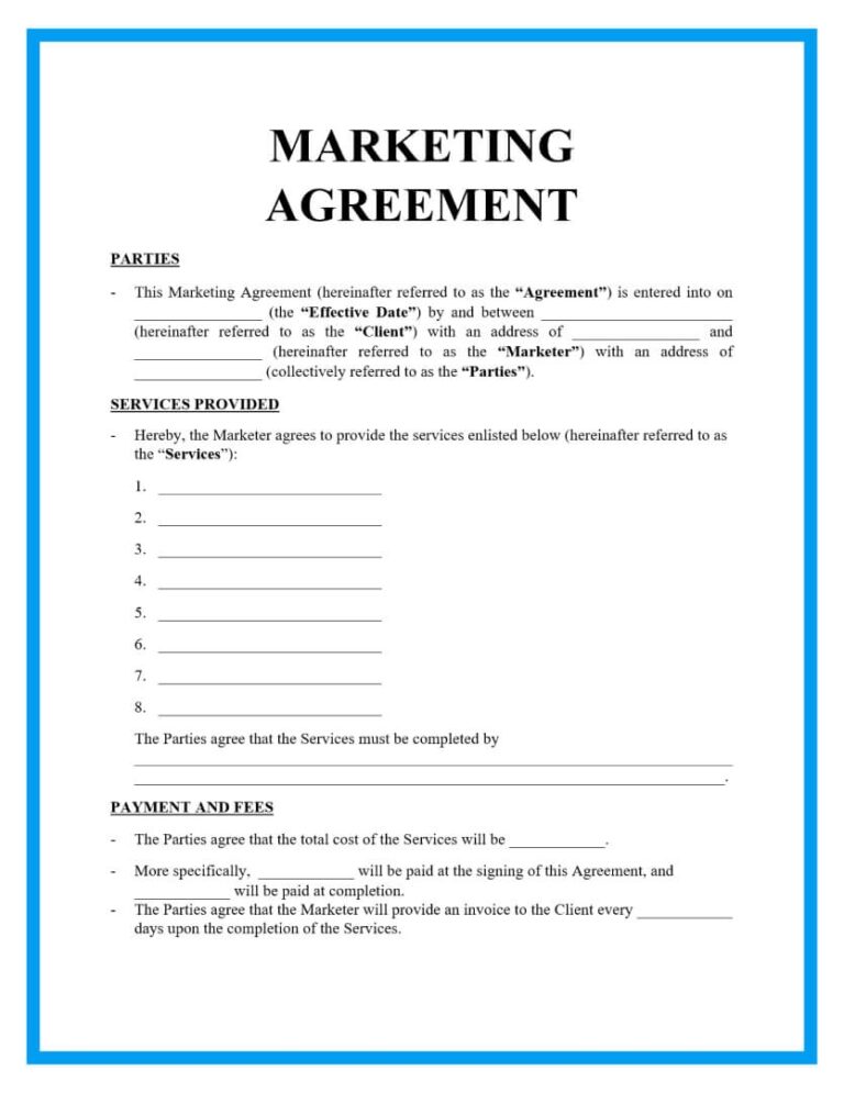 Free Professional Marketing Agreement Template For Download