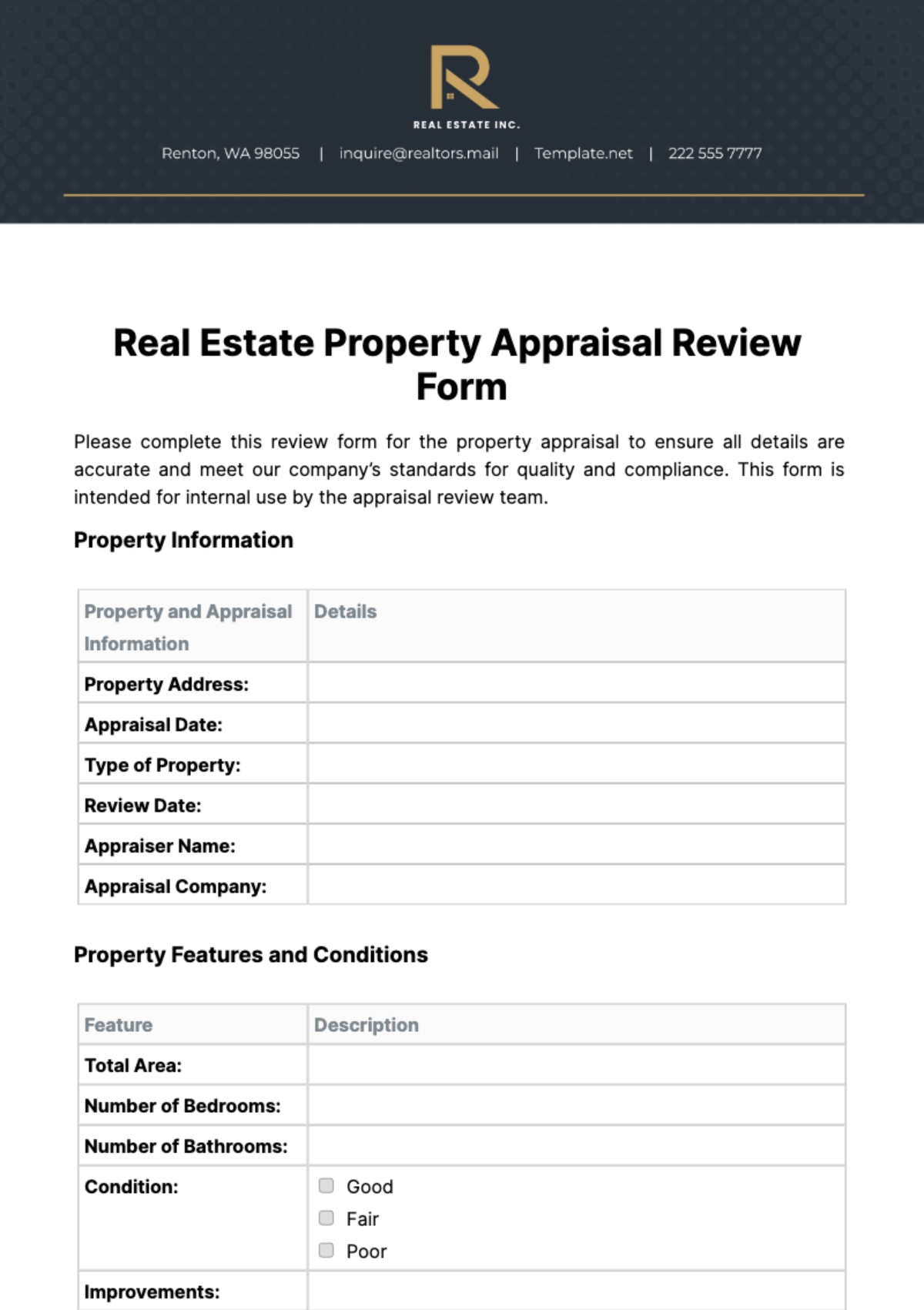 Free Real Estate Property Appraisal Review Form Template To Edit Online