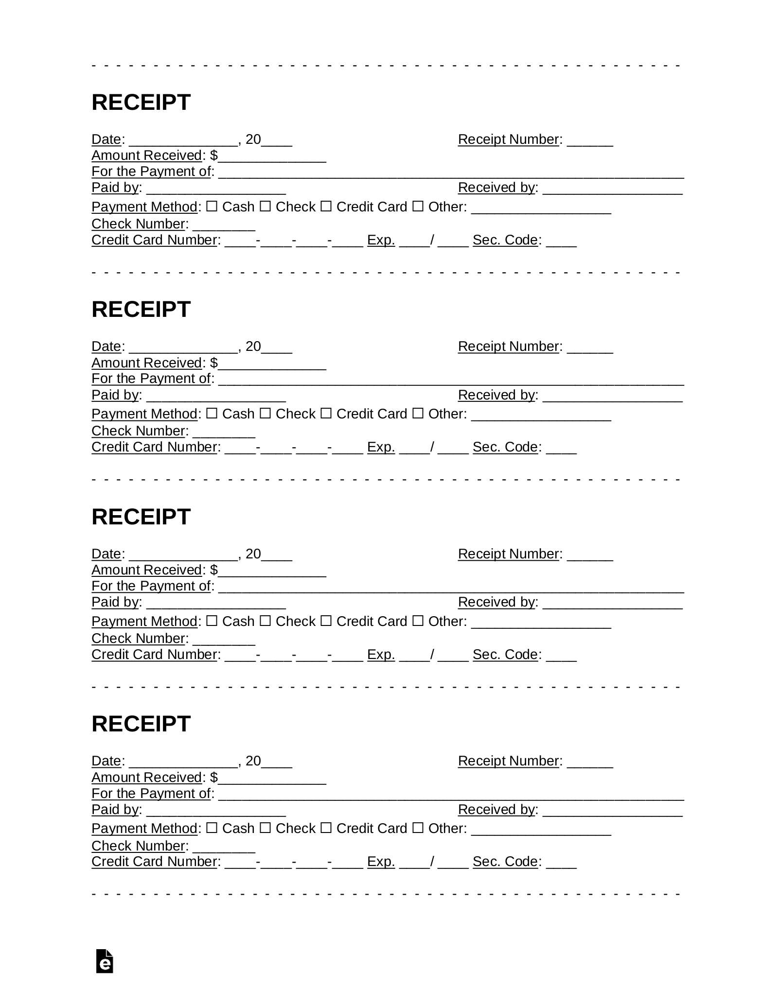 Free Receipt Templates 18 PDF Word EForms
