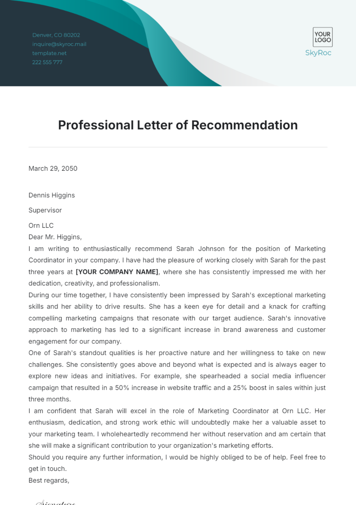 letter of recommendation format