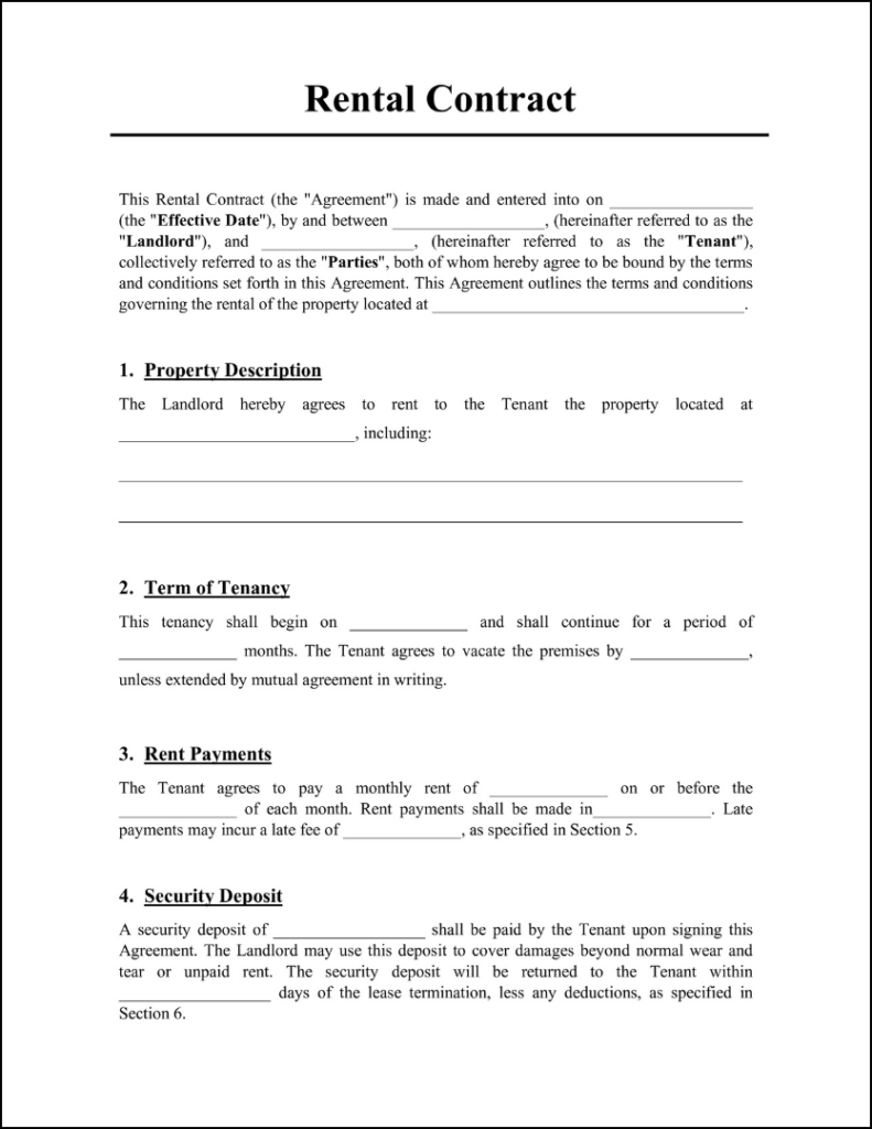 sample residential agreement form
