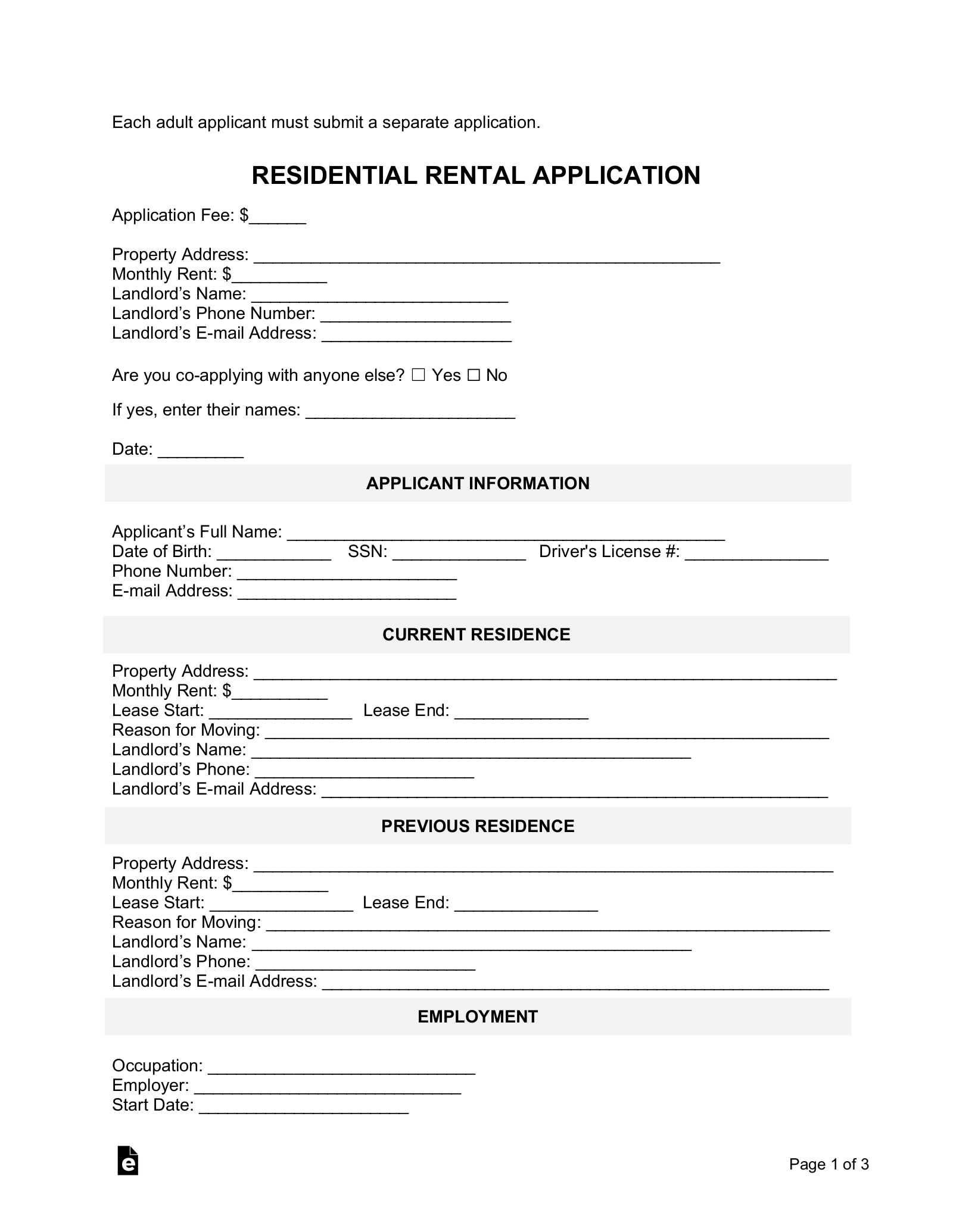 Free Rental Application Form PDF Word EForms Free Rental Application Form PDF Word EForms