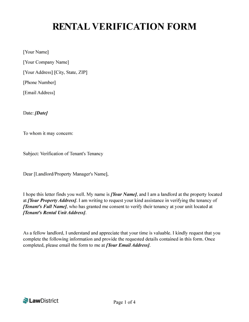 tenant verification form