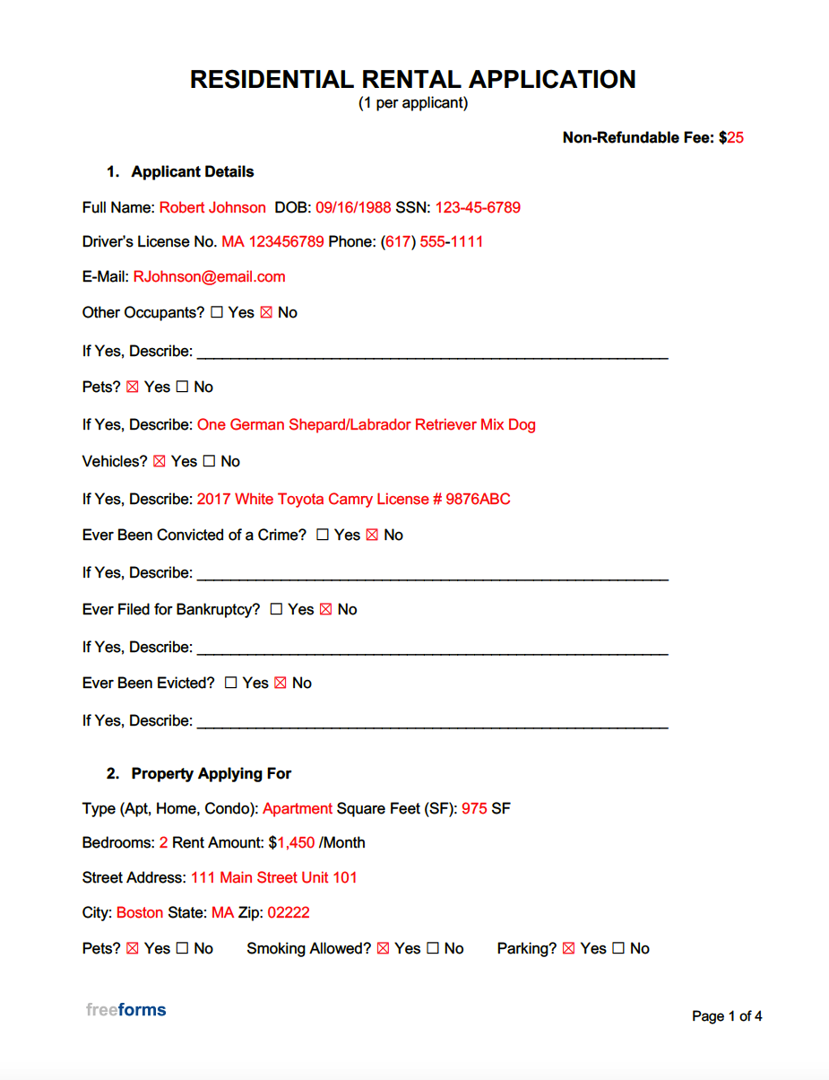 Free Residential Rental Application Form PDF Word