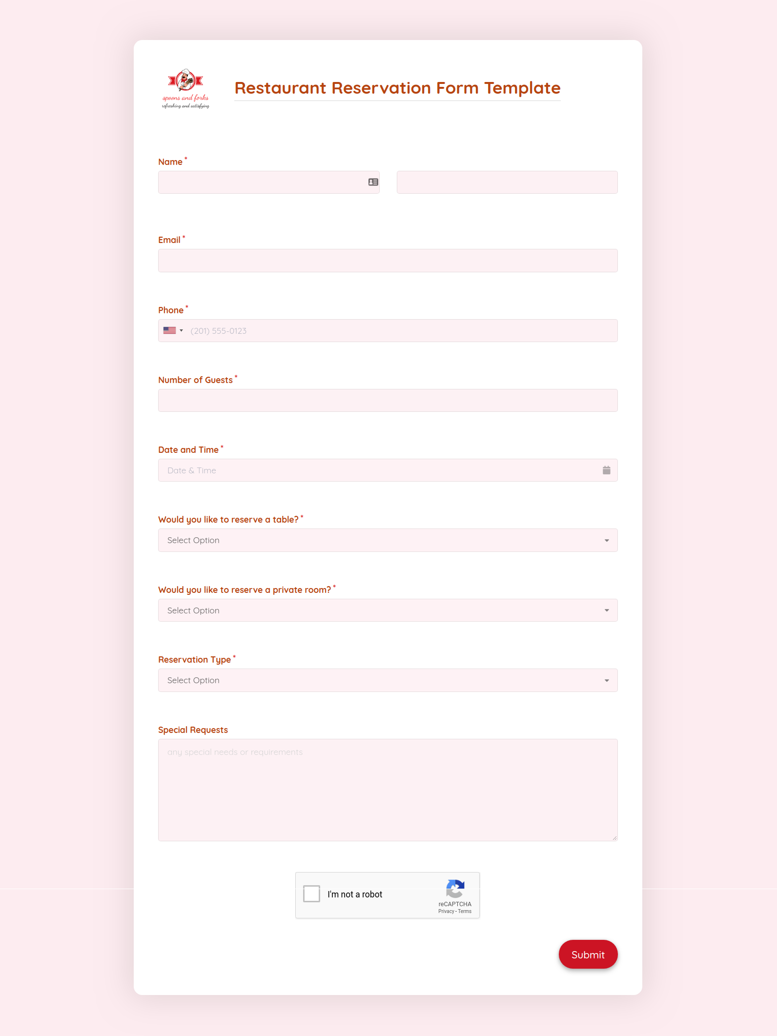 Free Restaurant Reservation Form Template Formplus