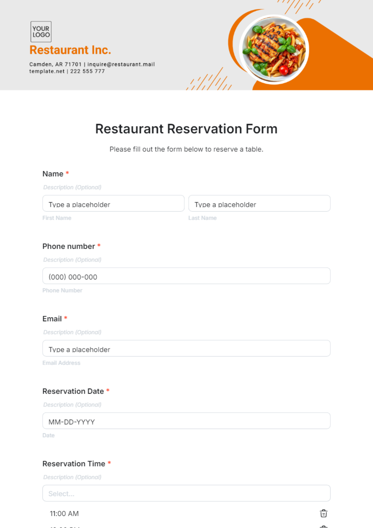 reservation form