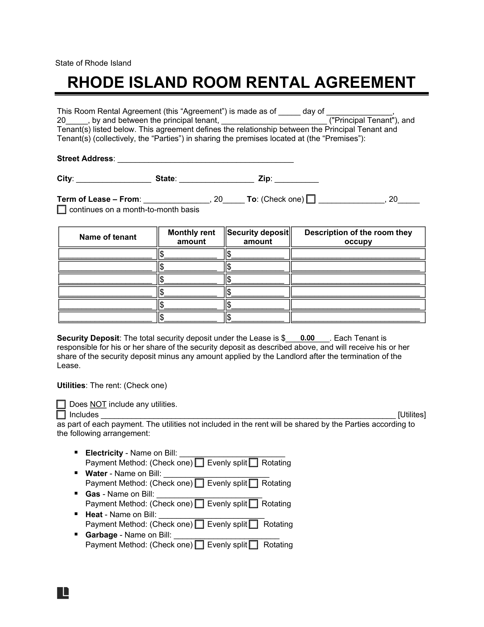 room agreement form room agreement form