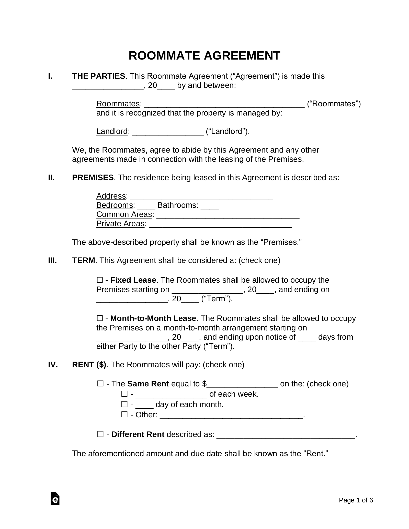 Free Roommate Room Rental Agreement Template PDF Word EForms Free Roommate Room Rental Agreement Template PDF Word EForms