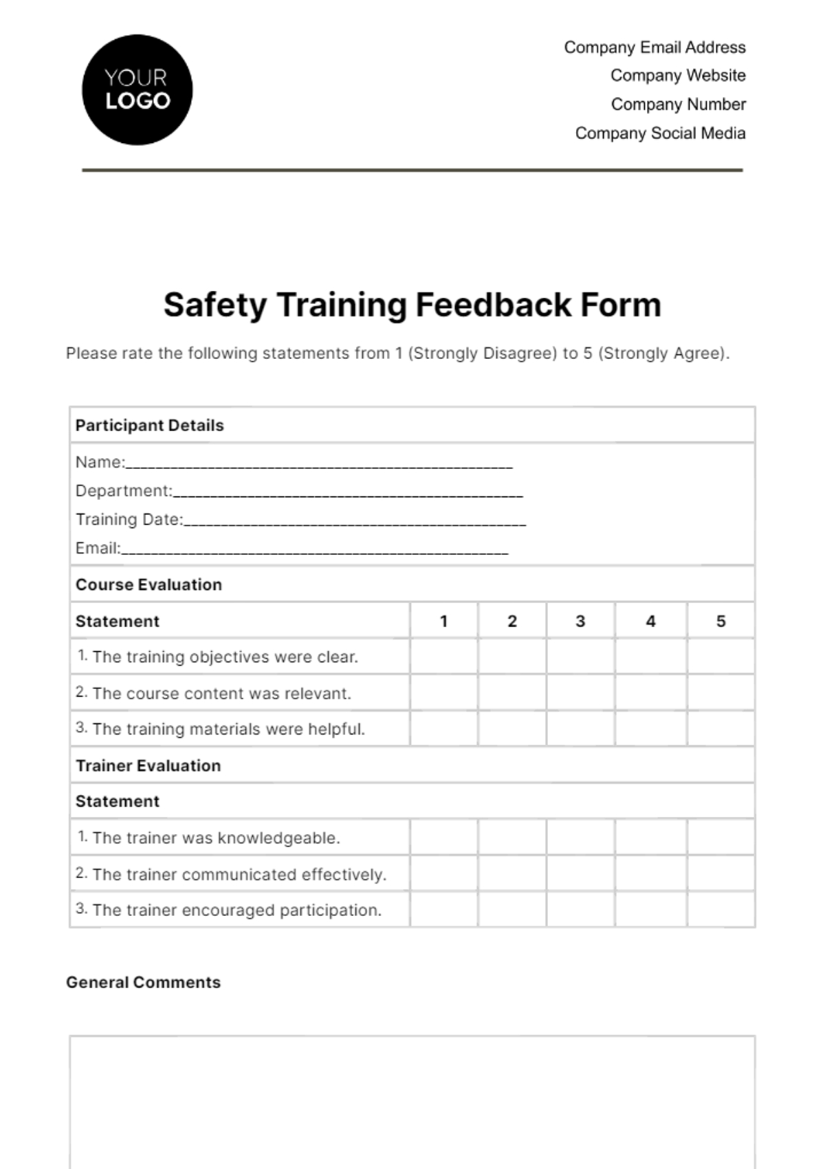 Free Safety Training Feedback Form HR Template To Edit Online Free Safety Training Feedback Form HR Template To Edit Online