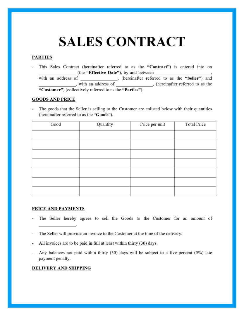 Free Sales Contract Template For Download Free Sales Contract Template For Download