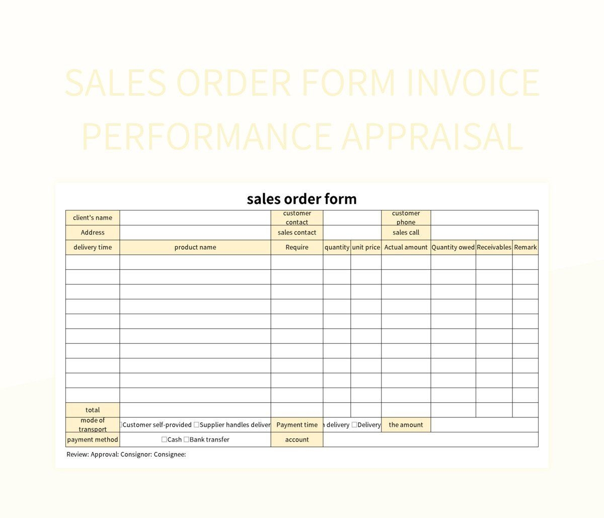 Free Sales Order Form Performance Appraisal Form Templates For Google Sheets And Microsoft Excel Slidesdocs