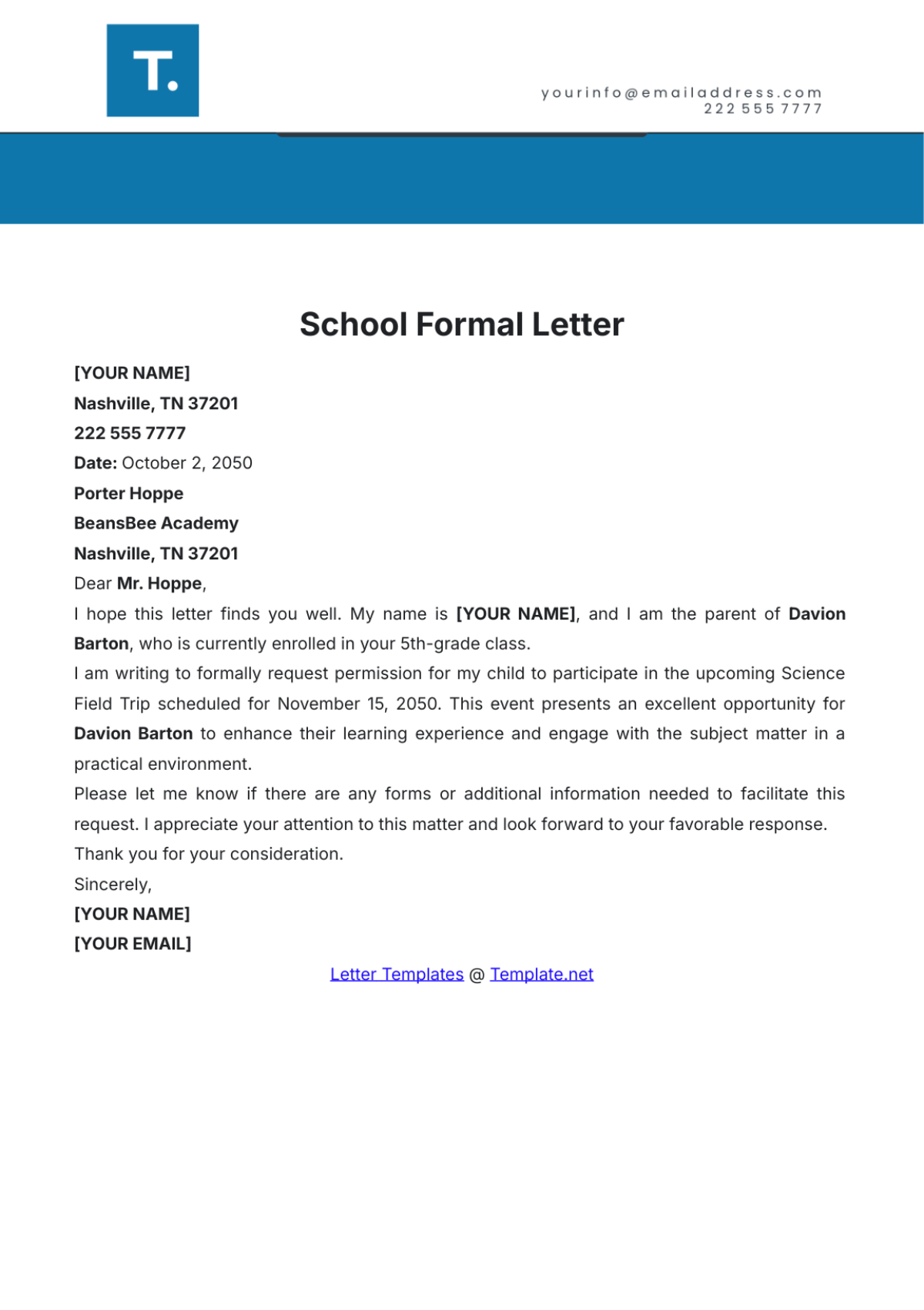 Free School Formal Letter Template To Edit Online Free School Formal Letter Template To Edit Online