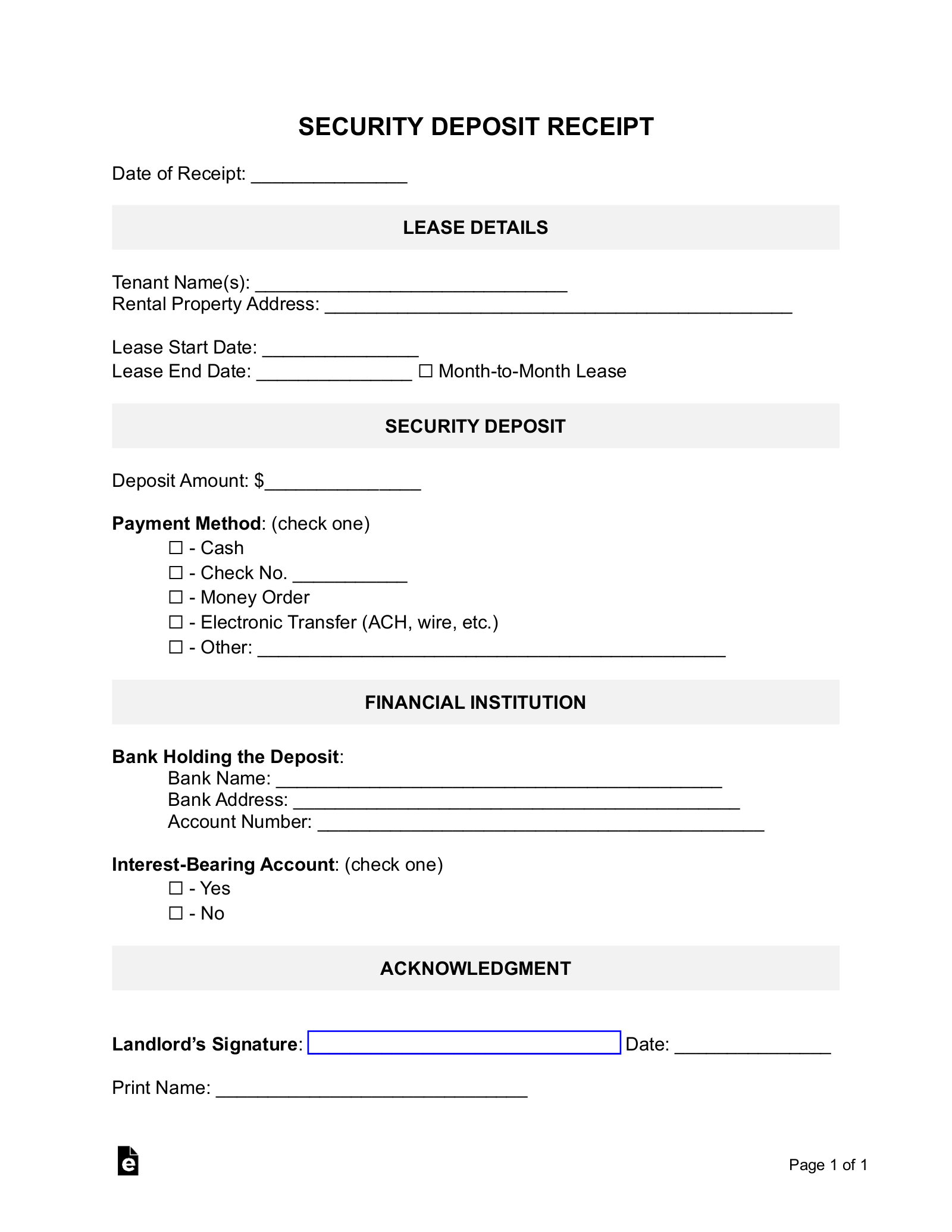Free Security Deposit Receipt Template PDF Word EForms Free Security Deposit Receipt Template PDF Word EForms