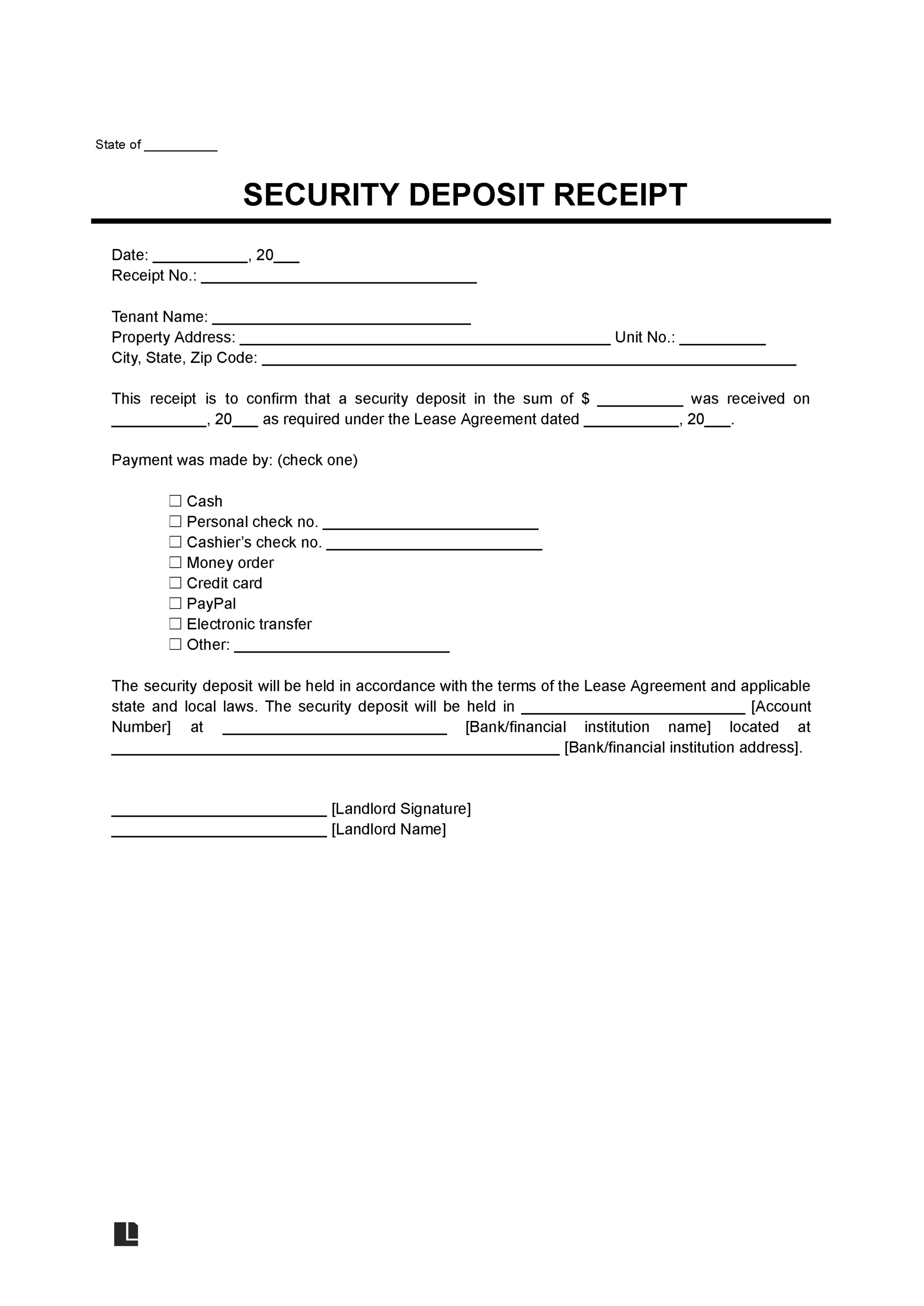 Free Security Deposit Receipt Template PDF Word