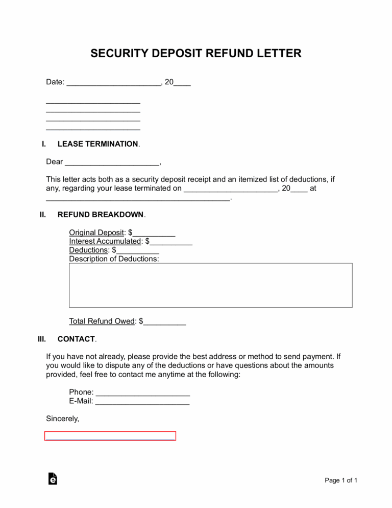 Free Security Deposit Return Letter Template PDF Word EForms