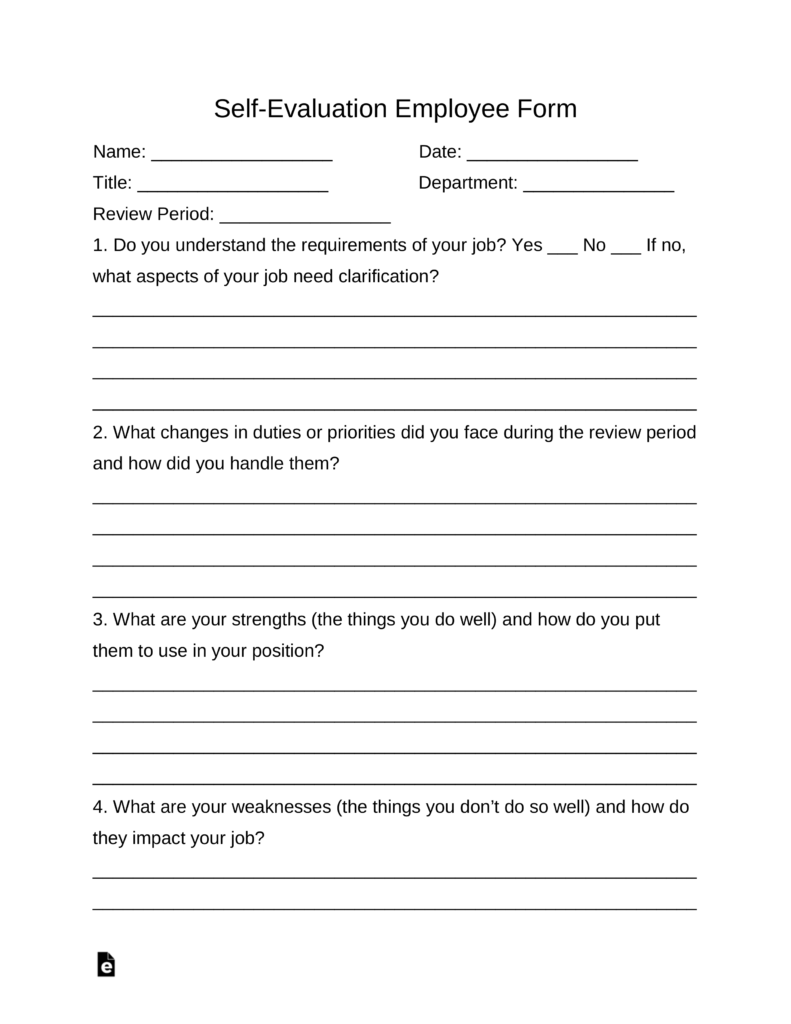Free Self Evaluation Employee Form PDF Word EForms
