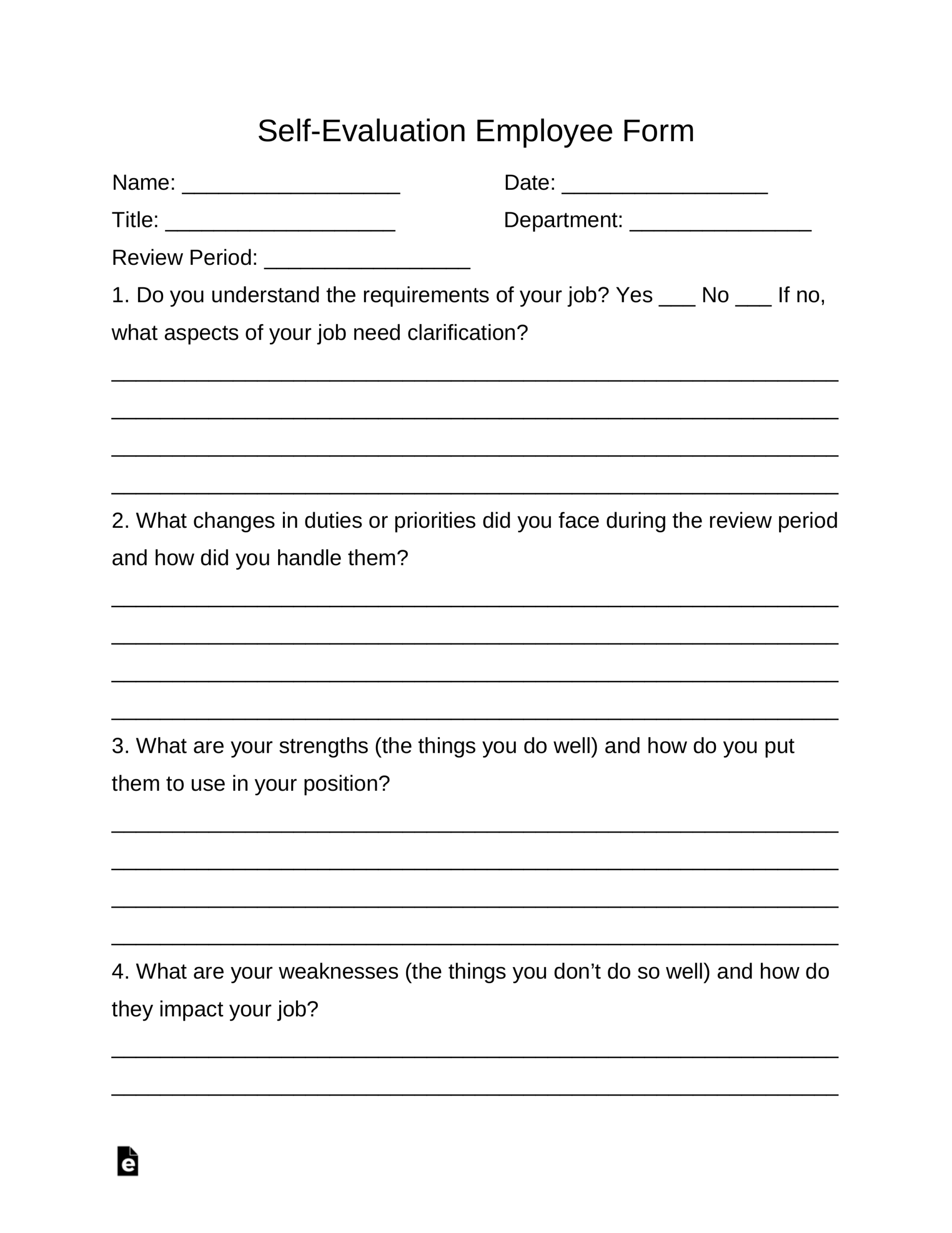 Free Self Evaluation Employee Form PDF Word EForms