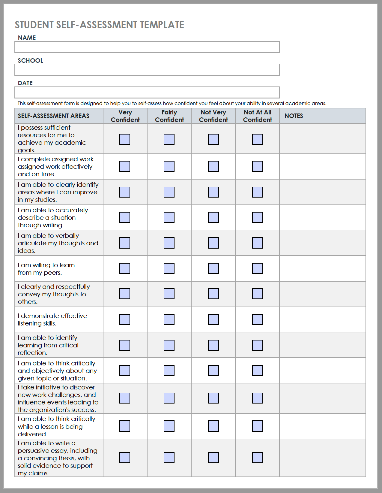 Free Self Evaluation Templates Smartsheet Free Self Evaluation Templates Smartsheet
