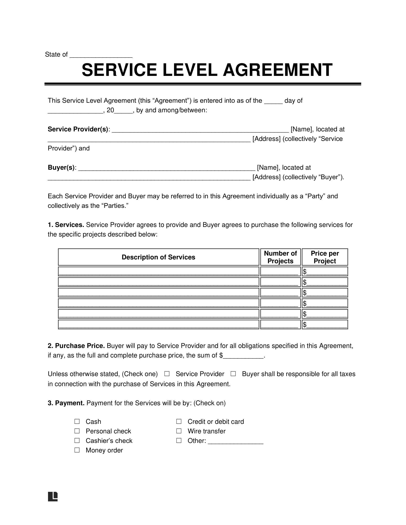 Free Service Level Agreement SLA Template PDF Word