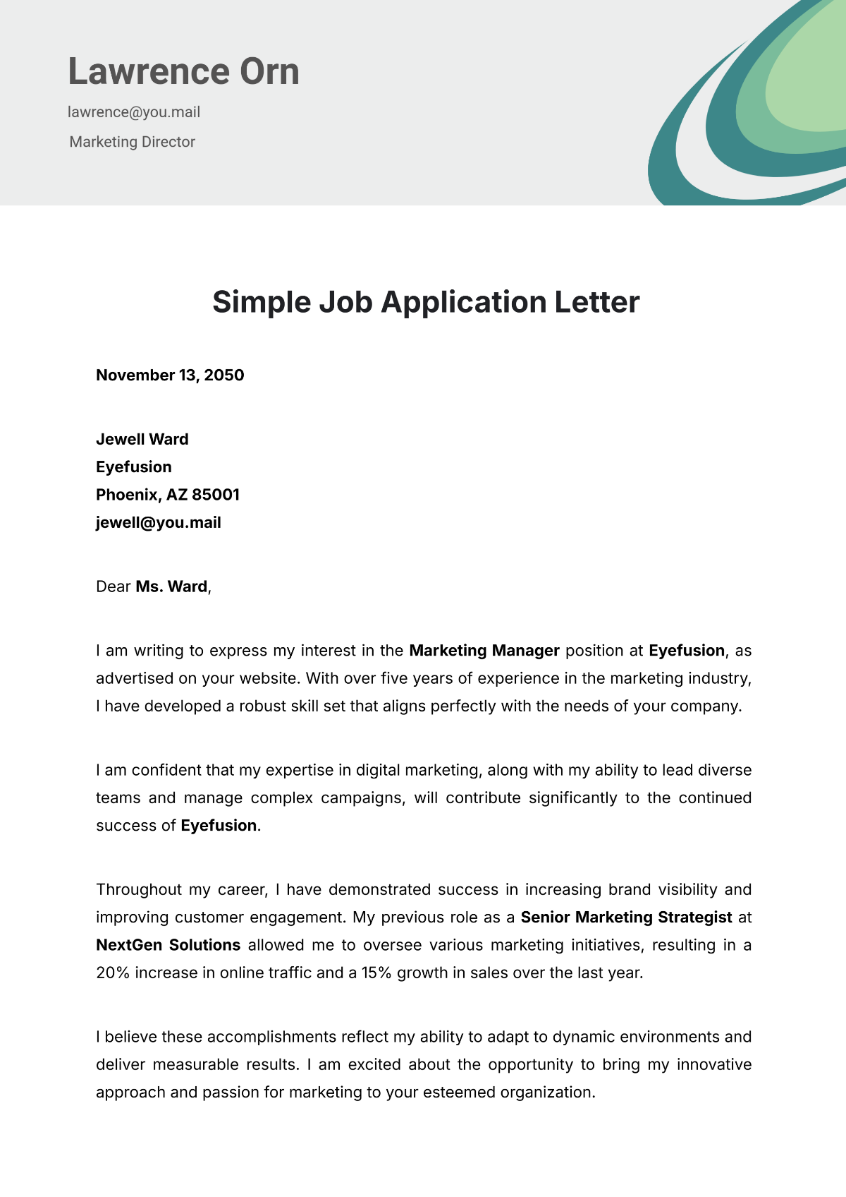 Free Simple Job Application Letter Template To Edit Online
