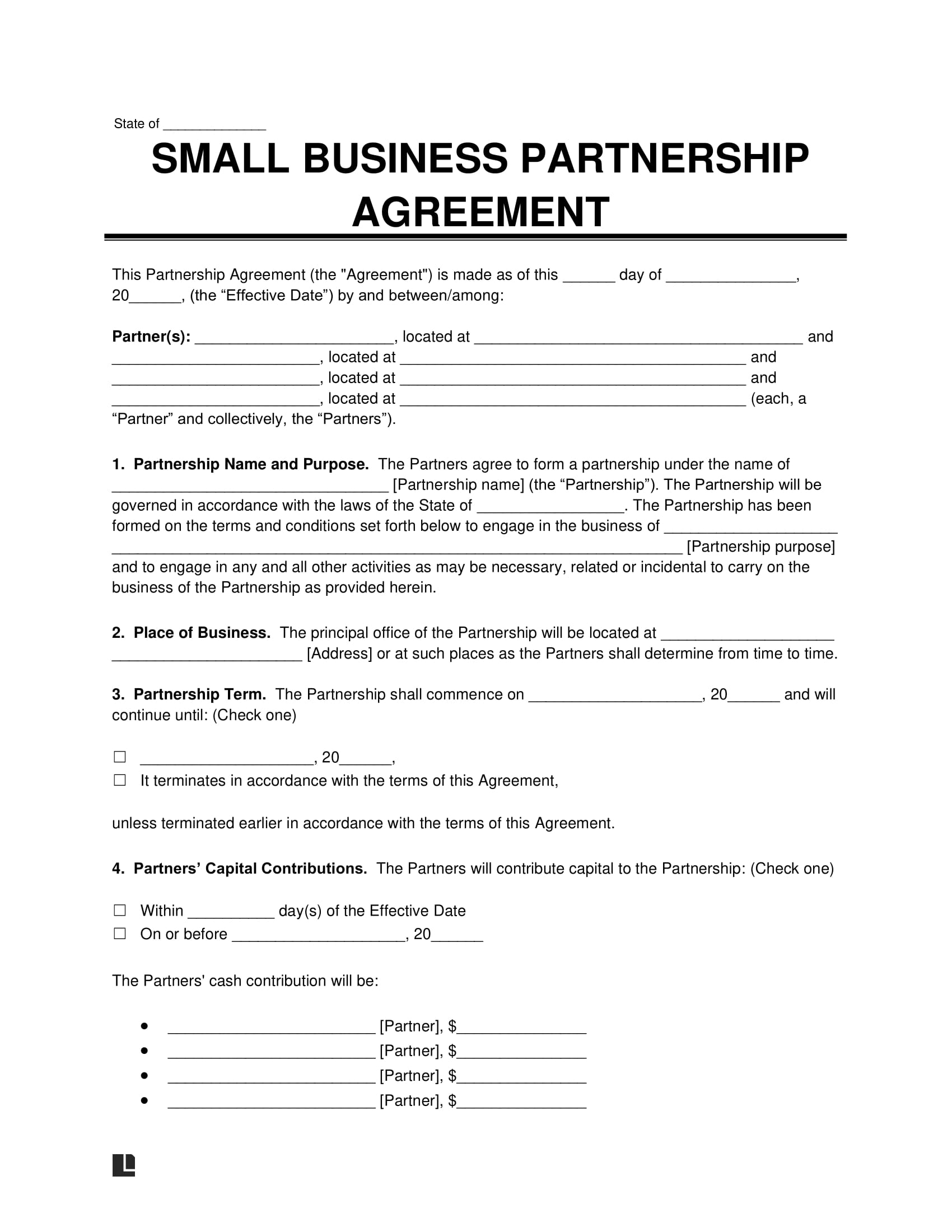 Free Small Business Partnership Agreement Template PDF Word