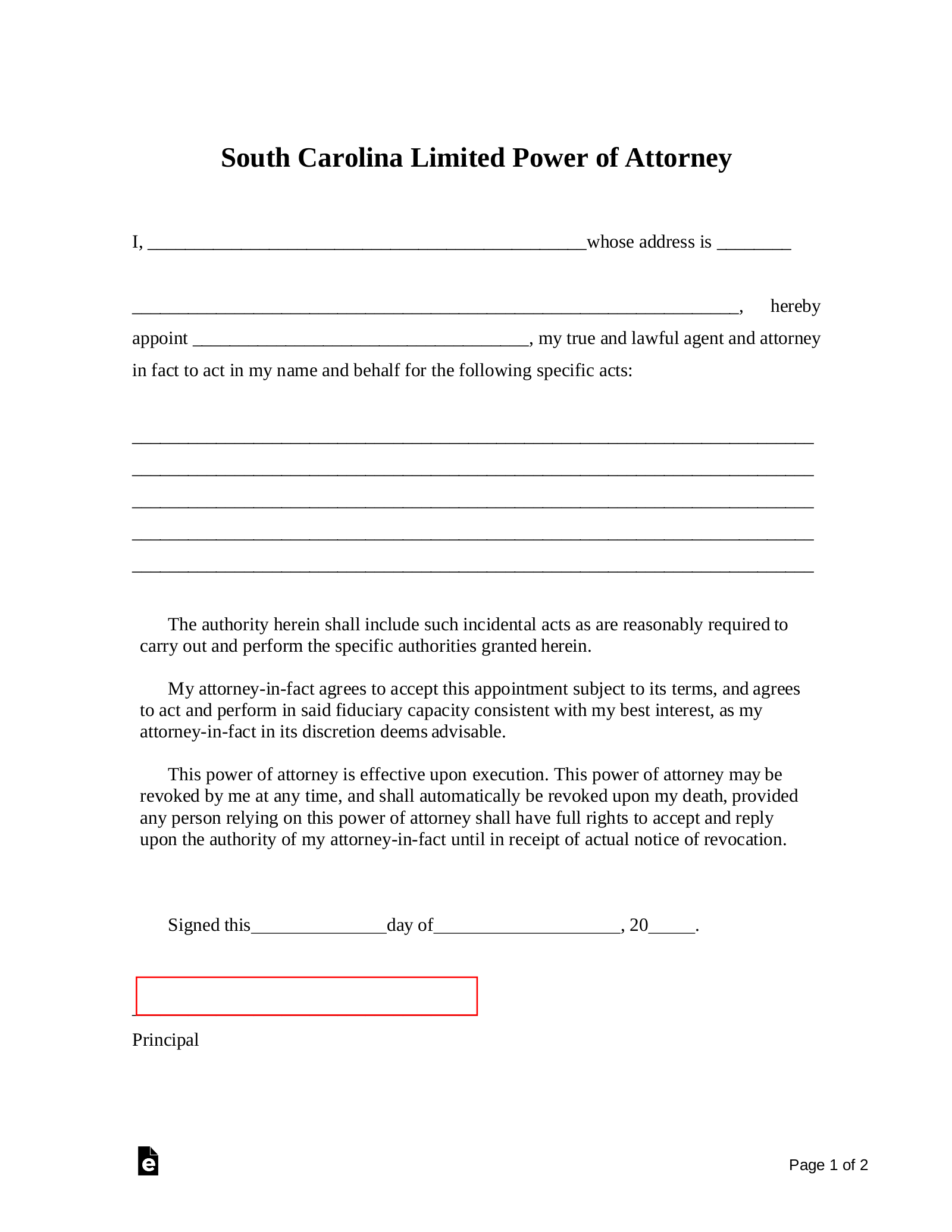 Free South Carolina Limited Power Of Attorney Form PDF Word EForms Free South Carolina Limited Power Of Attorney Form PDF Word EForms