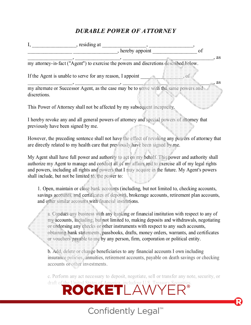 Free Special Power Of Attorney Template Rocket Lawyer