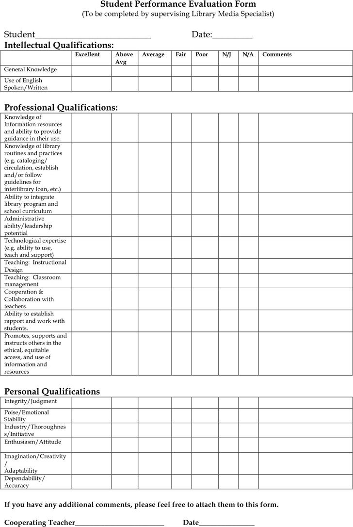 Free Student Evaluation Form Doc 49KB 1 Page s 