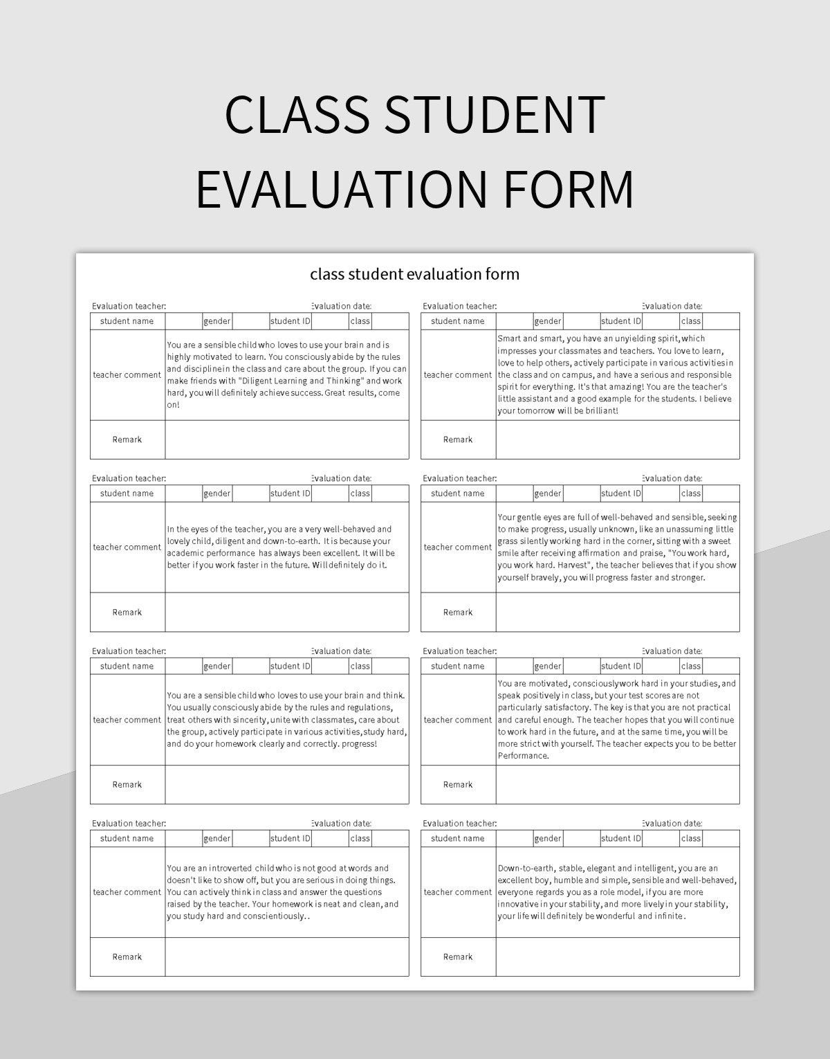 Free Student Evaluation Templates For Google Sheets And Microsoft Excel Slidesdocs
