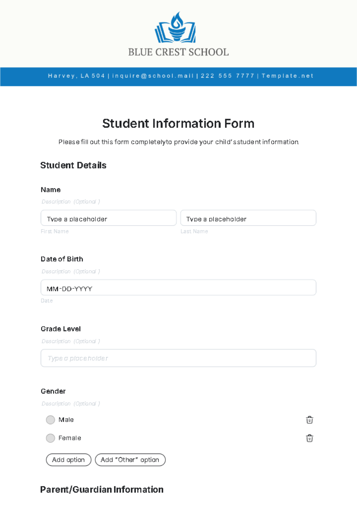 student information form