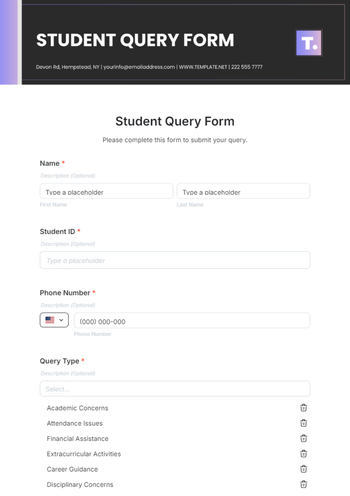 Free Student Query Form Template To Edit Online Free Student Query Form Template To Edit Online