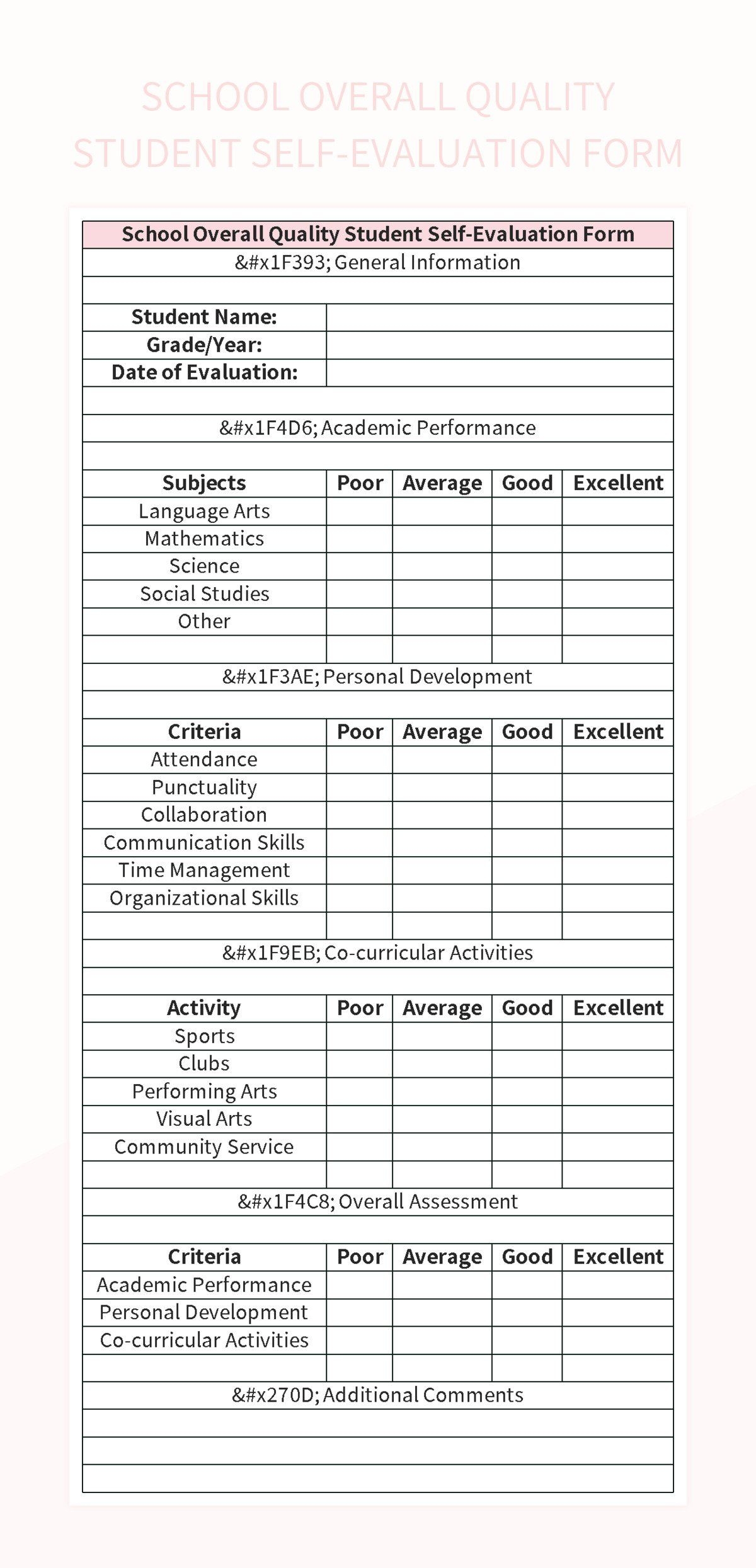 Free Student Self Evaluation Templates For Google Sheets And Microsoft Excel Slidesdocs Free Student Self Evaluation Templates For Google Sheets And Microsoft Excel Slidesdocs