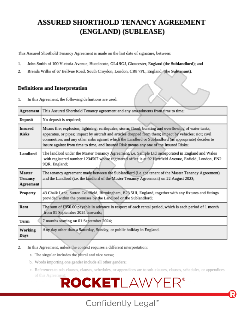 Free Sublease Agreement Template FAQs Rocket Lawyer UK